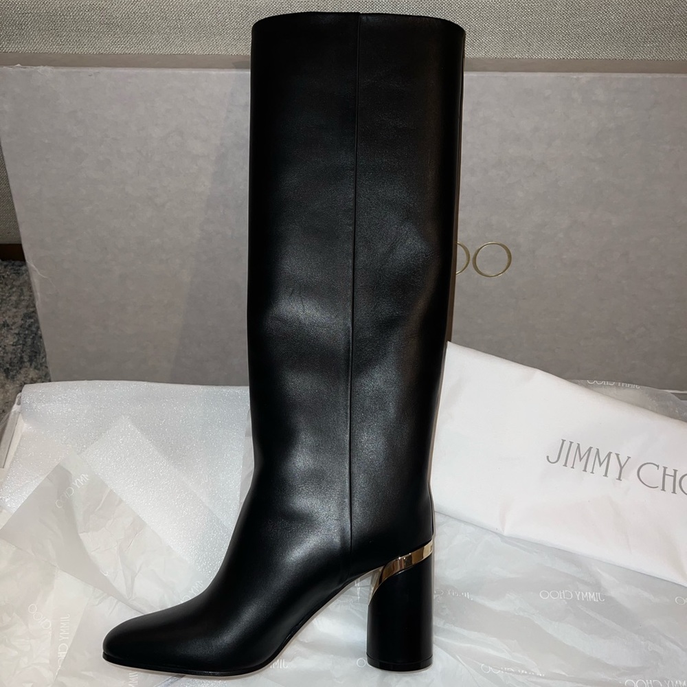 Jimmy Choo - Jayla black leather wide leg boots. Never worn!!! Size 37
